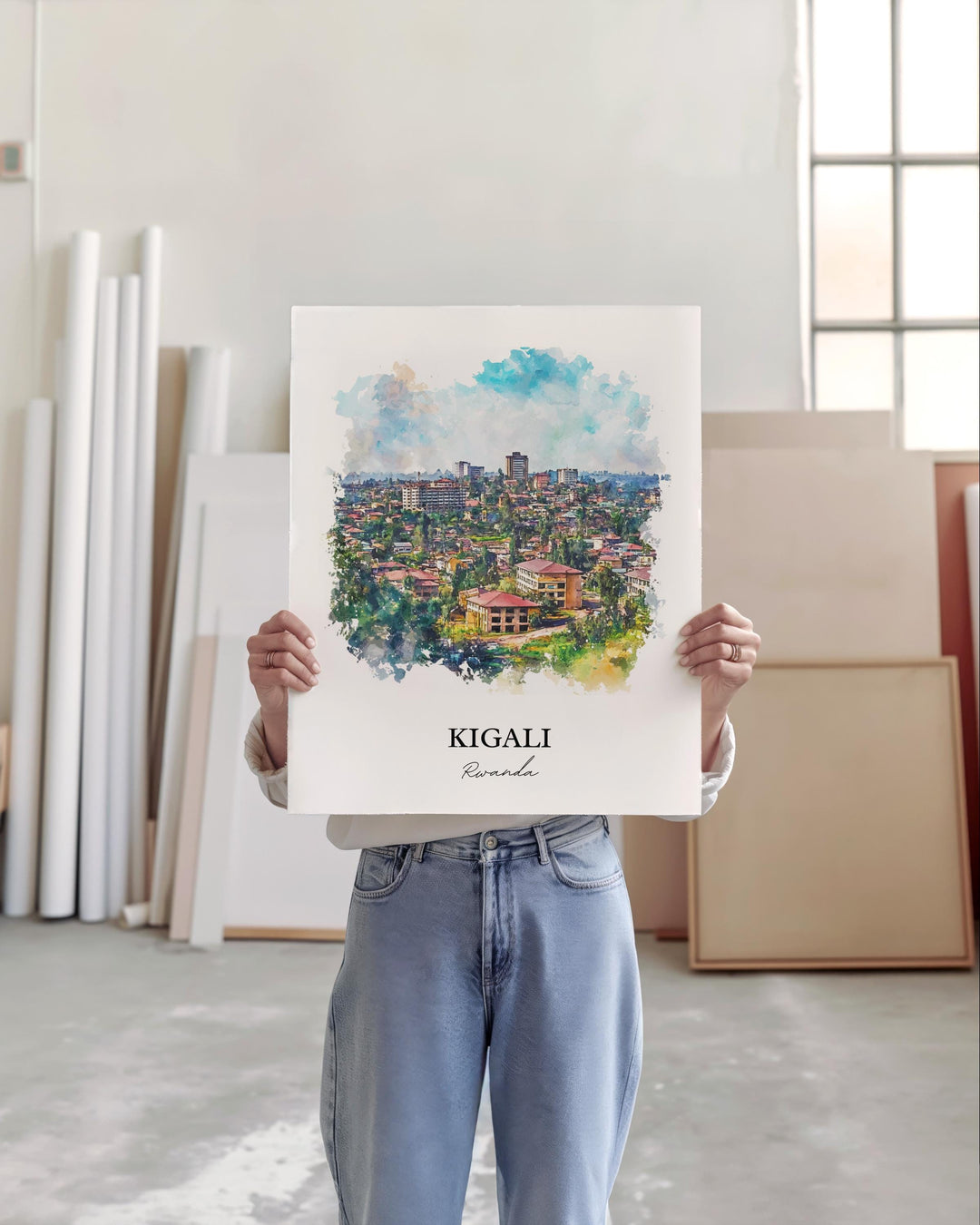 Kigali Wall Art, Kigali Print, Rwanda Watercolor Art, Kigali Rwanda Gift, Travel Print, Travel Poster, Housewarming Gift