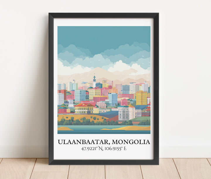 Ulaanbaatar Art, Ulaanbaatar Retro Travel Art, Mongolia Home Decor, Mongolia Gift, Mongolia Travel Art, Travel Prints, Housewarming Gift