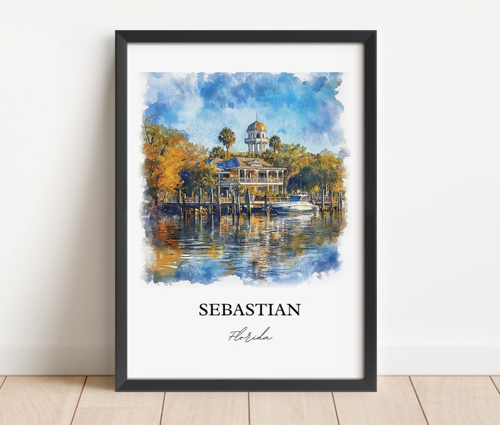 Sebastian Florida Wall Art, Florida Print, Indian River County Watercolor, Sebastian FL Gift, Travel Print, Travel Poster, Housewarming Gift