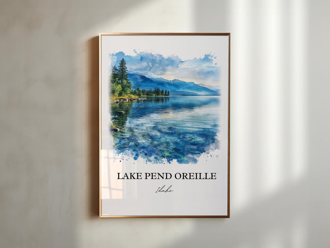 Lake Pend Oreille, Idaho, Idaho – Watercolor Art Print