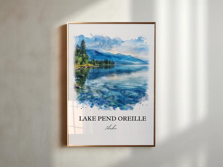 Lake Pend Oreille, Idaho, Idaho – Watercolor Art Print