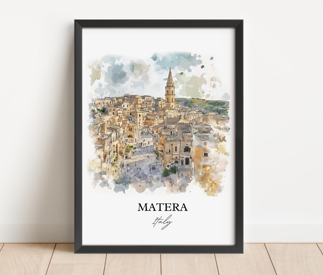 Matera Italy Wall Art, Basilicata Print, Italy Watercolor Art, Matera Italy Gift, Travel Print, Travel Poster, Housewarming Gift