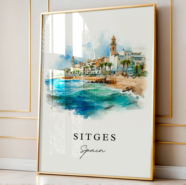 Sitges Spain wall art - Spain, Sitges poster print, Sitges Wedding gift, Sitges Espana Birthday present, Custom Text, Perfect Gift