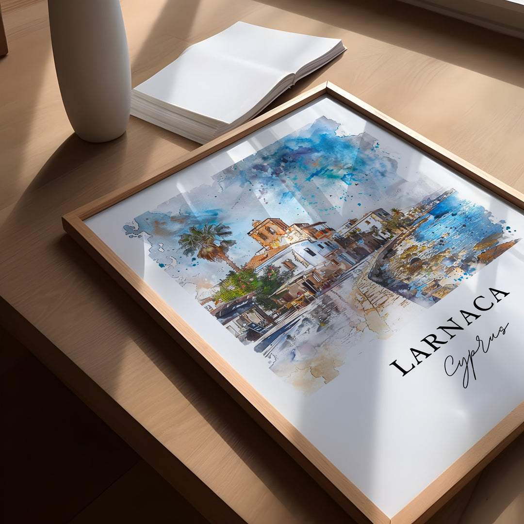 Larnaca Wall Art, Larnaca Print, Larnaca Cyprus Watercolor, Finikoudes Beach Cyprus Gift, Travel Poster, Housewarming Gift