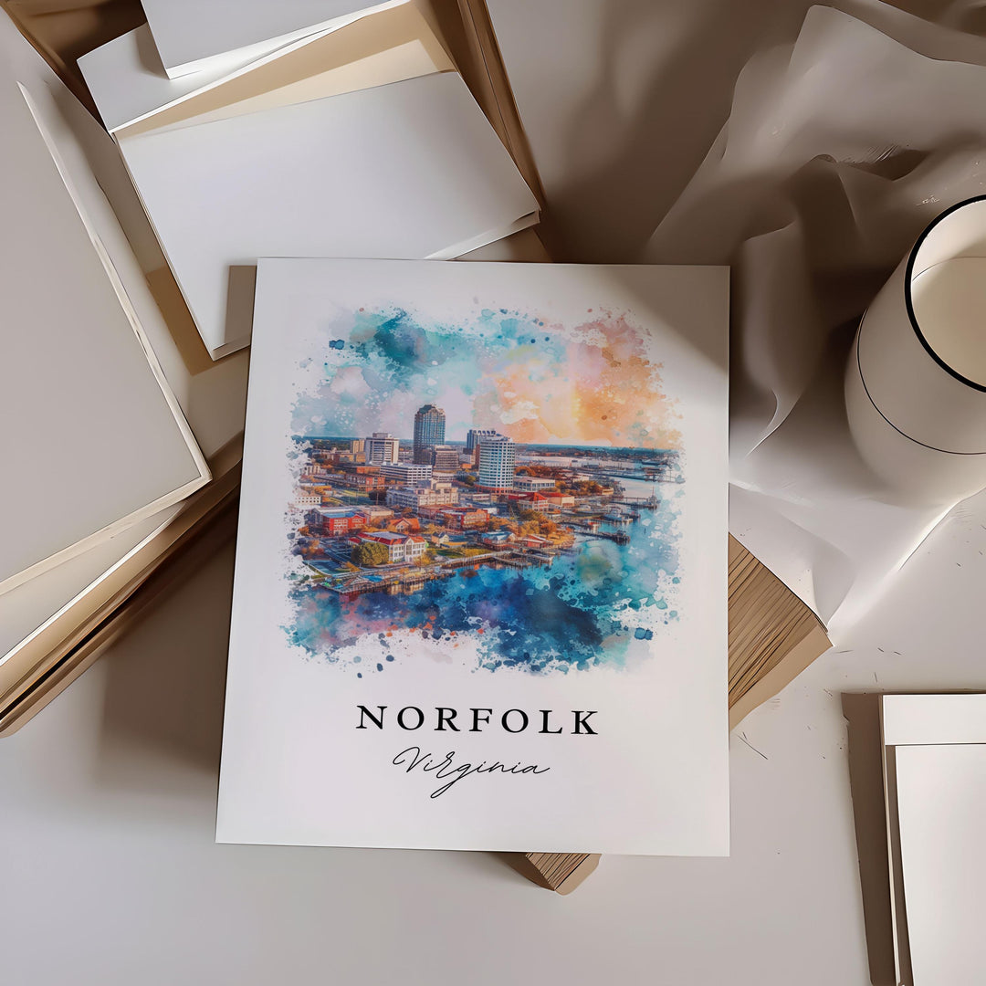 Norfolk VA wall art - Virginia, Norfolk print, Norfolk Virginia Wedding gift, Norfolk Skyline Birthday present, Custom Text, Perfect Gift