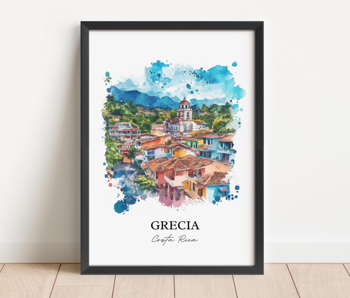 Grecia Wall Art, Alajuela Province Print, Grecia Watercolor Art, Grecia Costa Rica Gift, Travel Print, Travel Poster, Housewarming Gift