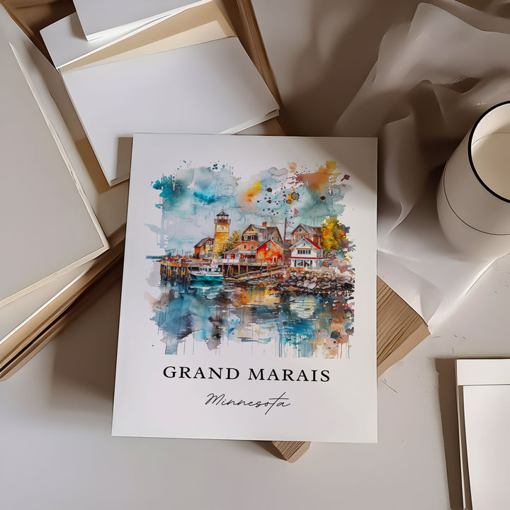 Grand Marais MN Art, Grand Marais Print, Grand Marais Watercolor, Grand Marais MN Gift,