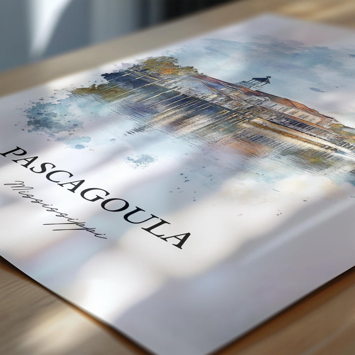 Pascagoula MS Wall Art, Jackson County Print, Mississippi Watercolor Art, Pascagoula Gift, Travel Print, Travel Poster, Housewarming Gift