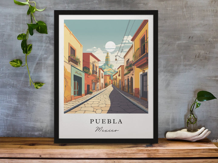 Puebla traditional travel art - Mexico, Puebla poster, Wedding gift, Birthday present, Custom Text, Personalised Gift