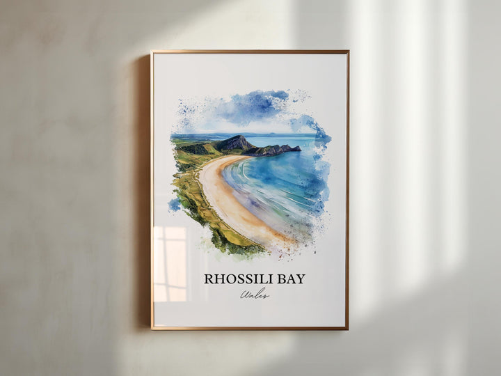 Rhossili Bay Wall Art, South Wales Print, Wales Watercolor Art, Rhossili Bay Gift, Travel Print, Travel Poster, Housewarming Gift