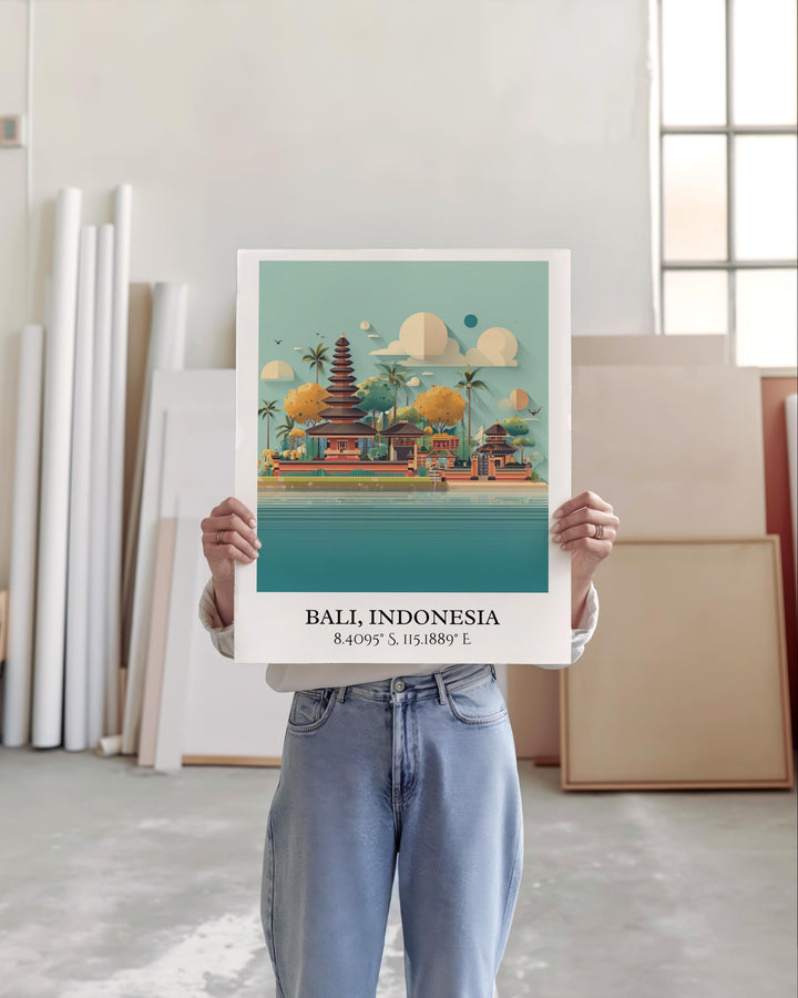 Bali Indonesia Art, Bali Retro Travel Art, Bali Indonesia Home Decor, Bali Gift, Indonesia Travel Art, Travel Prints, Housewarming Gift