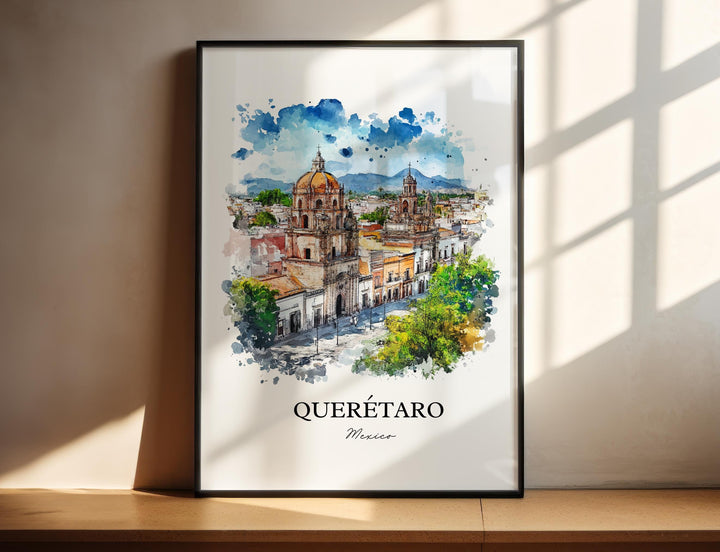 Querétaro Wall Art, Bajío Region Print, Mexico Watercolor Art, Santiago de Querétaro Gift, Travel Print, Travel Poster, Housewarming Gift