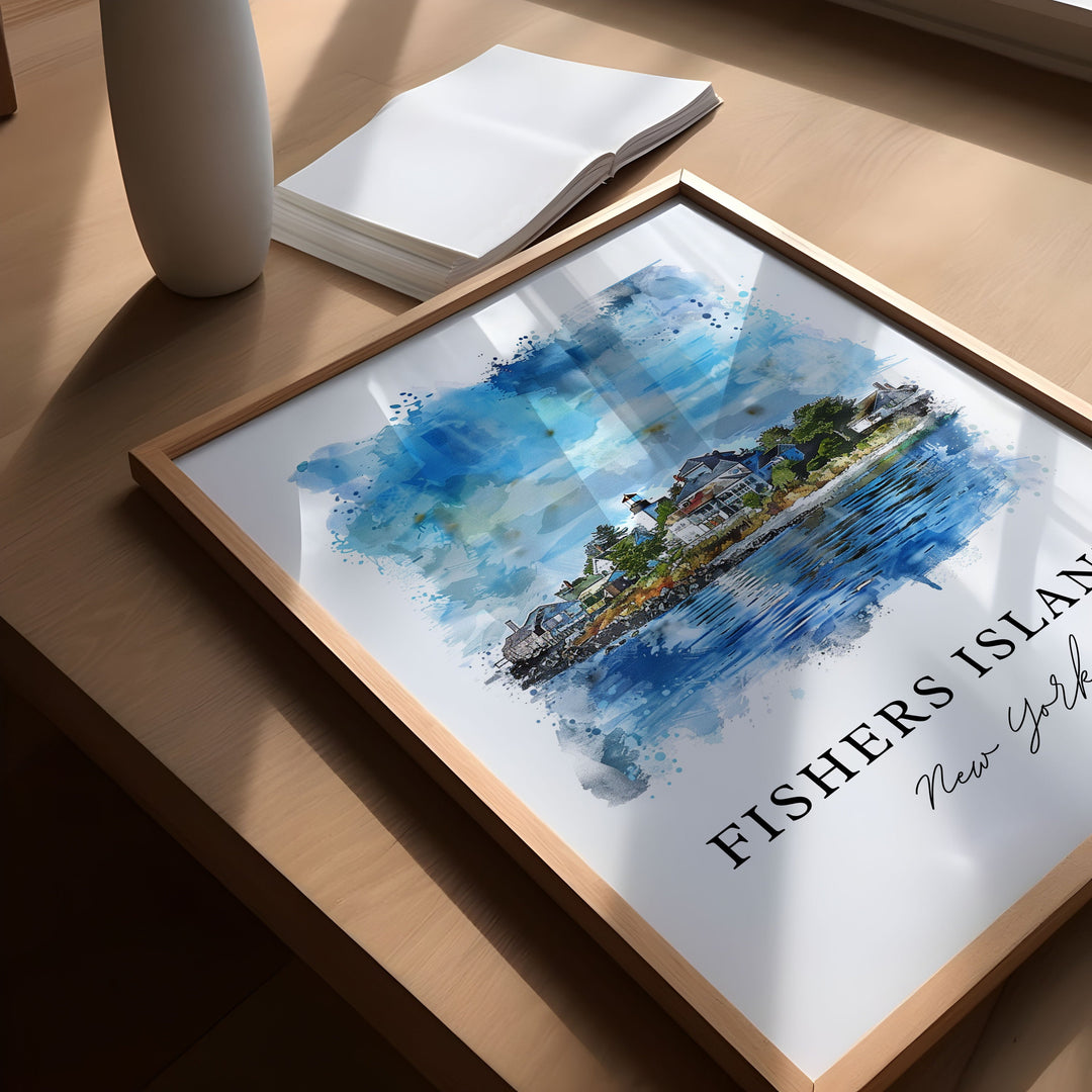 Fishers Island Art, Fishers Island NY Print, Long Island Watercolor Art, Fishers Island Gift, Travel Poster, Housewarming Gift