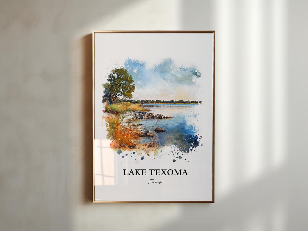 Lake Texoma Wall Art, Tulsa Oklahoma Print, Texas Watercolor Ar, Lake Texoma Gift, Travel Print, Travel Poster, Housewarming Gift
