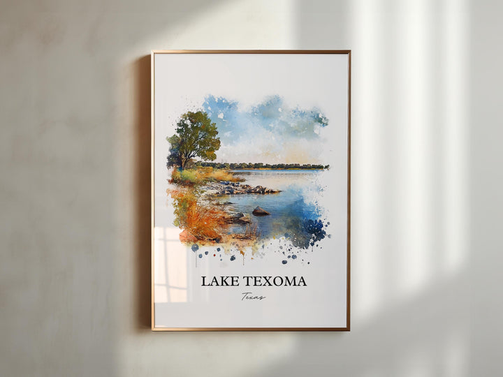 Lake Texoma Wall Art, Tulsa Oklahoma Print, Texas Watercolor Ar, Lake Texoma Gift, Travel Print, Travel Poster, Housewarming Gift