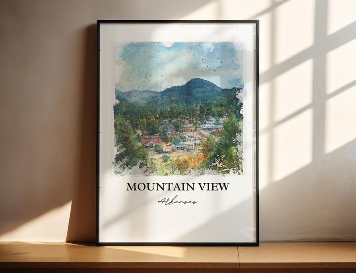 Mountain View AR Wall Art, Arkansas Print, Arkansas Watercolor Art, Mountain View Gift, Travel Print, Travel Poster, Housewarming Gift
