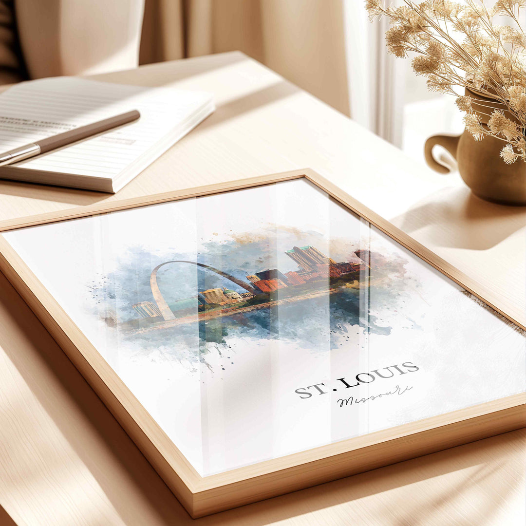 St. Louis Wall Art, St Louis Print, Missouri Watercolor Art, St Louis Missouri Gift, Travel Print, Travel Poster, Housewarming Gift