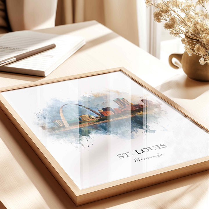 St. Louis Wall Art, St Louis Print, Missouri Watercolor Art, St Louis Missouri Gift, Travel Print, Travel Poster, Housewarming Gift