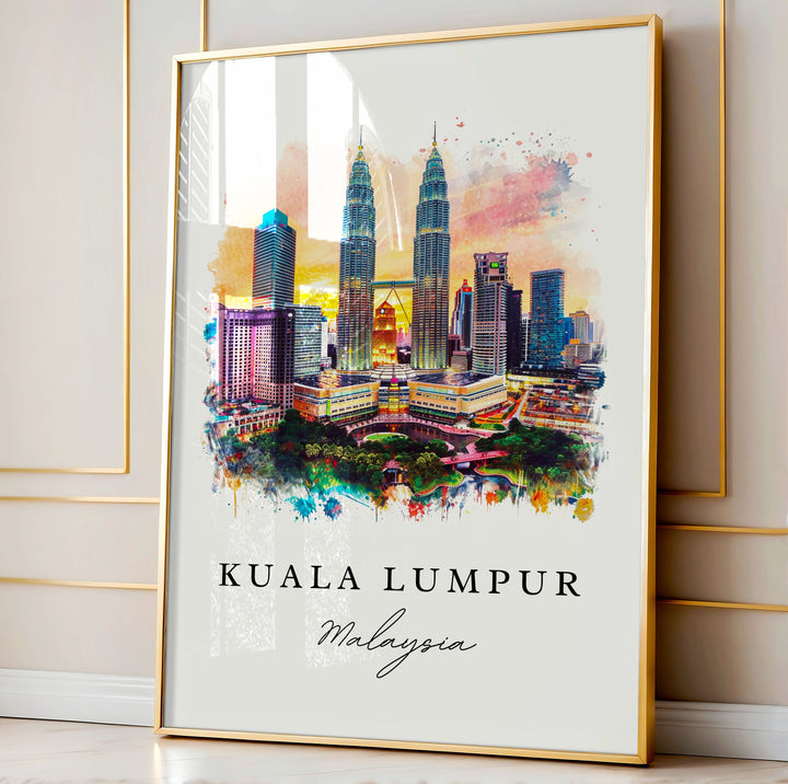 Kuala Lumpur watercolor travel art - Malaysia, Kuala Lumpur print, Wedding gift, Birthday present, Custom Text, Perfect Gift