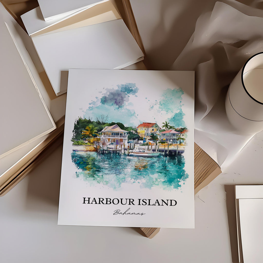Harbour Island Wall Art, Harbour Island Print, Bahamas Watercolor Art, Harbour Island Gift, Travel Print, Travel Poster, Housewarming Gift