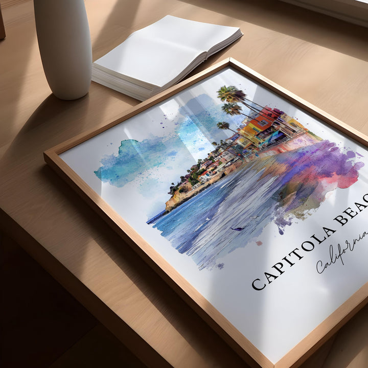 Capitola Beach Wall Art, Capitola CA Print, Capitola Cali Watercolor Art, Monterey Bay Gift,