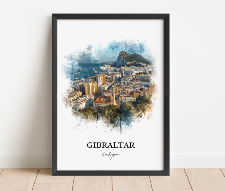 Gibraltar Wall Art, Gibraltar Print, Europe Watercolor Art, Gibraltar Gift, Travel Print, Travel Poster, Housewarming Gift