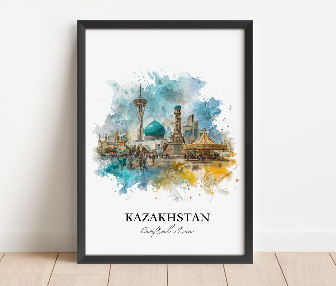 Kazakhstan Wall Art, Kazakhstan Print, Kazakhstan Watercolor Art, Kazakhstan Country Gift, Travel Print, Travel Poster, Housewarming Gift