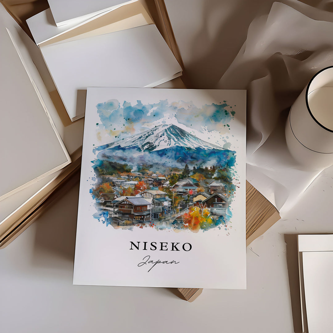 Niseko Wall Art, Niseko Japan Print, Hokkaido Japan Watercolor, Hokkaido Gift,