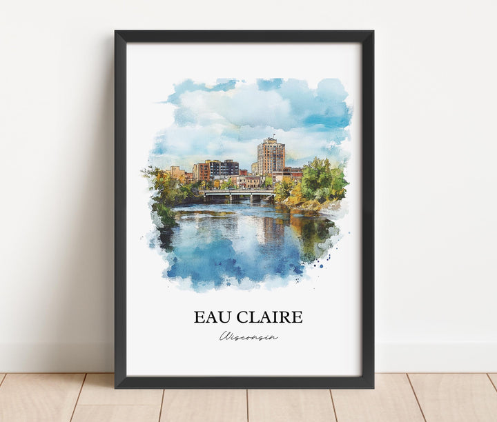 Eau Claire Wall Art, Eau Claire WI Print, Wisconsin Watercolor Art, Eau Claire WI Gift, Travel Print, Travel Poster, Housewarming Gift