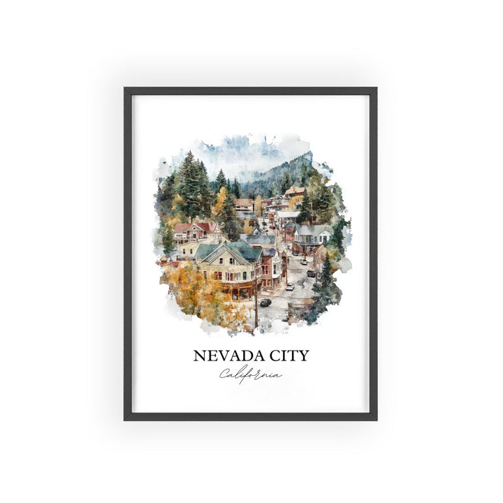 Nevada City Wall Art, Nevada County Print, California Watercolor Art, Nevada City CA Gift, Travel Print, Travel Poster, Housewarming Gift