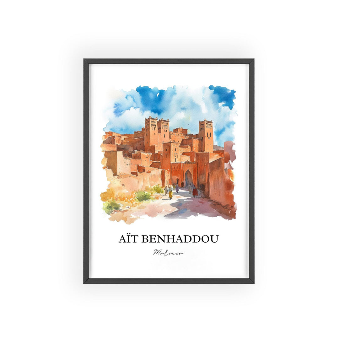 Ait Benhaddou Wall Art, Marrakesh Print, Morocco Watercolor Art, Ait Benhaddou Gift, Travel Print, Travel Poster, Housewarming Gift