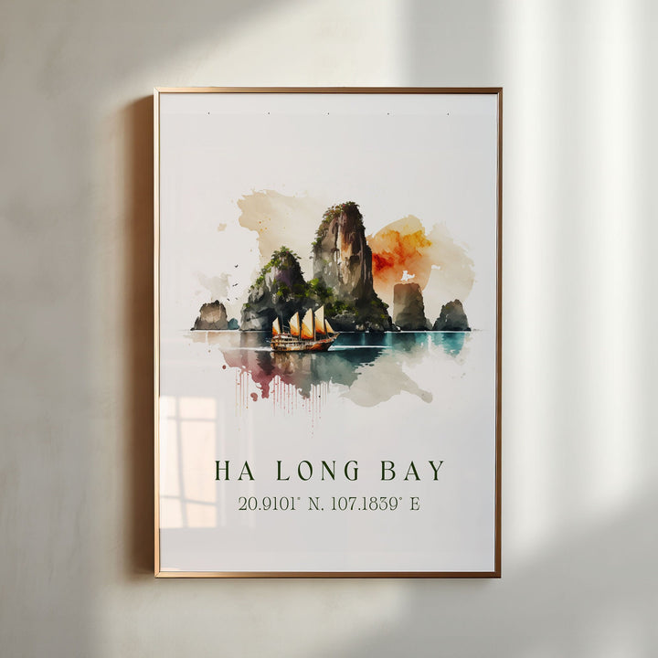 Halong Bay wall art - Vietnam, Ha Long Bay poster, Halong Bay Wedding gift, Birthday present, Custom Text, Personalised Gift