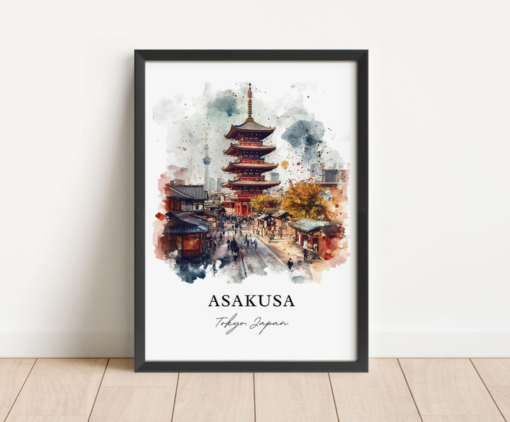 Asakusa Wall Art, Senso-ji Print, Tokyo Japan Watercolor Art, Asakusa Gift, Travel Print, Travel Poster, Housewarming Gift