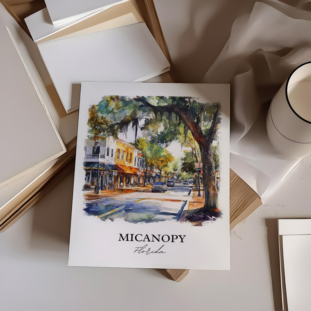 Micanopy FL Wall Art, Micanopy Print, Gainesville FL Watercolor Art, Alachua County FL Gift, Travel Print, Travel Poster, Housewarming Gift