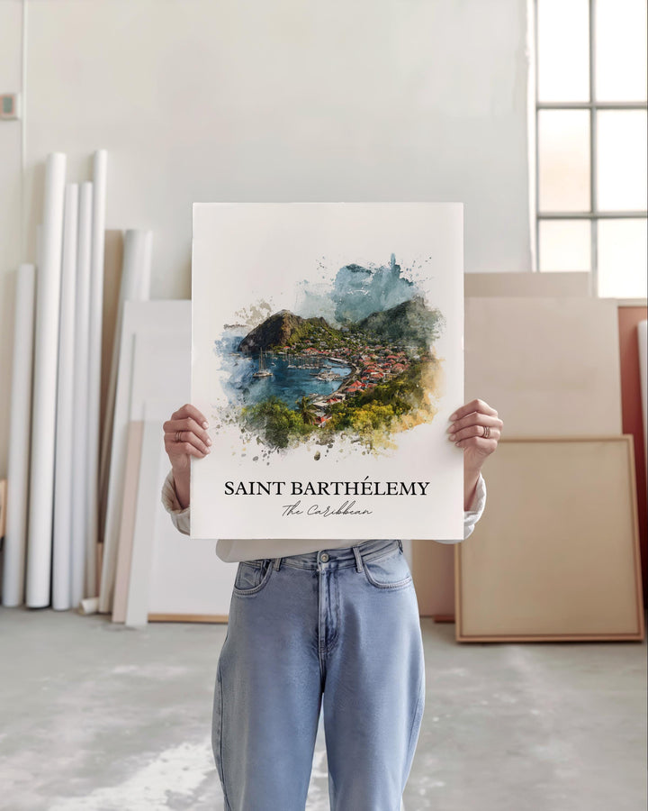 St. Barts Wall Art, St. Barts Print, St. Barts Watercolor Art, Caribbean Gift, Travel Print, Travel Poster, Housewarming Gift