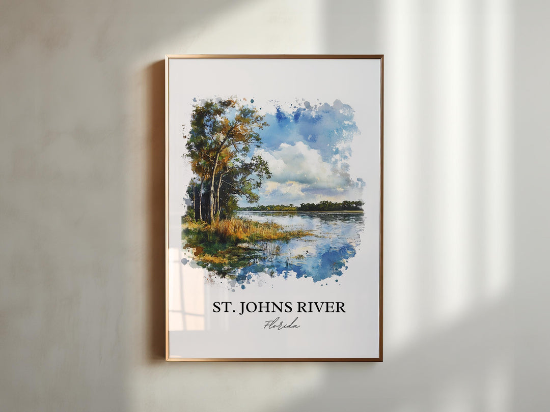 St Johns River Wall Art, Palatka FL Print, Florida Watercolor Art, St Johns River FL Gift, Travel Print, Travel Poster, Housewarming Gift