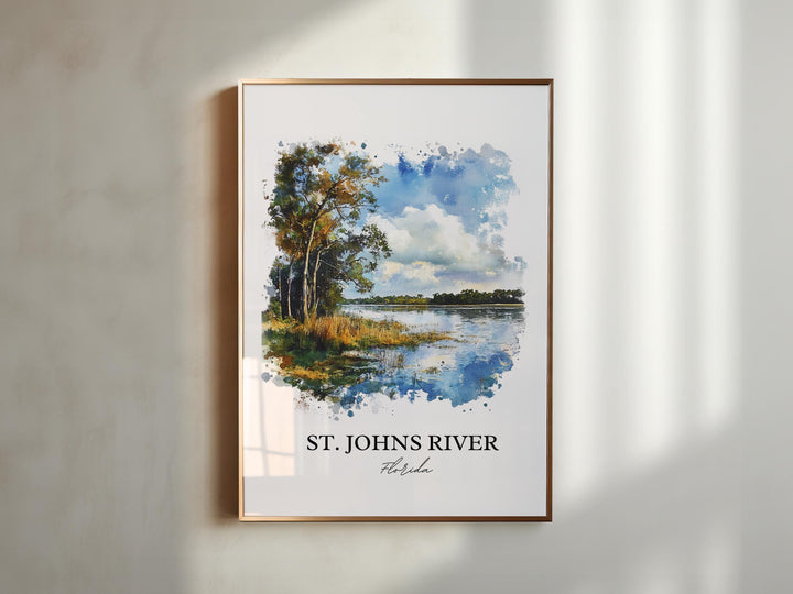St Johns River Wall Art, Palatka FL Print, Florida Watercolor Art, St Johns River FL Gift, Travel Print, Travel Poster, Housewarming Gift