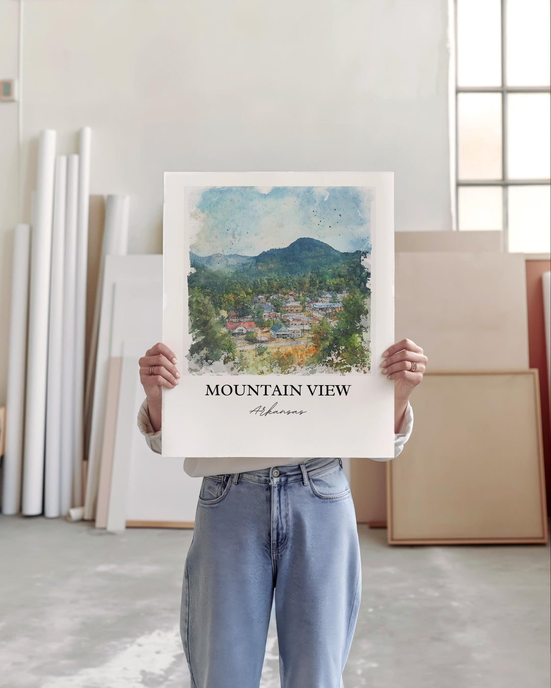 Mountain View AR Wall Art, Arkansas Print, Arkansas Watercolor Art, Mountain View Gift, Travel Print, Travel Poster, Housewarming Gift