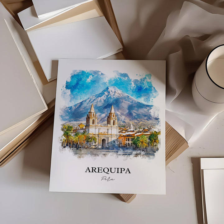 Arequipa Wall Art, Arequipa Region Print, Peru Watercolor Art, Arequipa Peru Gift, Travel Print, Travel Poster, Housewarming Gift