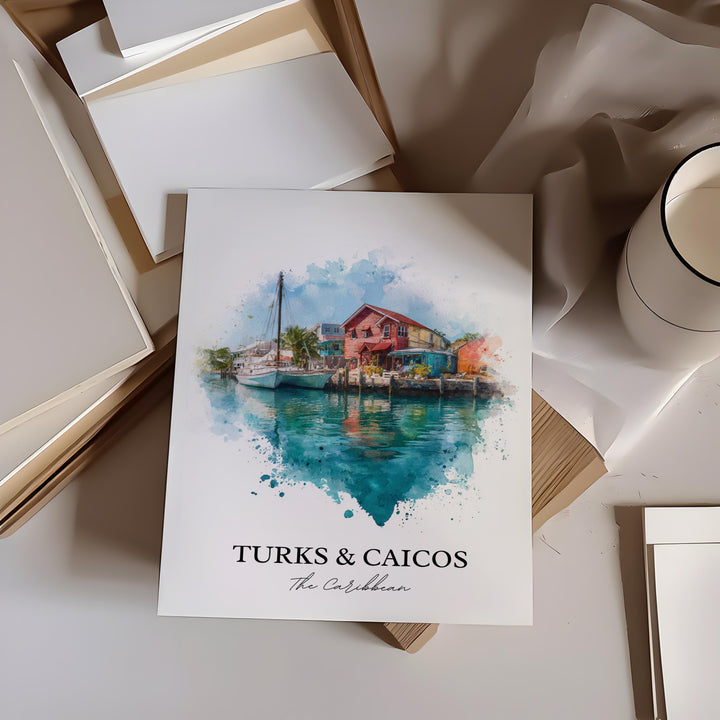Turks and Caicos Wall Art, Turks and Caicos Print, Caribbean Watercolor Art, Caribbean Gift, Travel Print, Travel Poster, Housewarming Gift