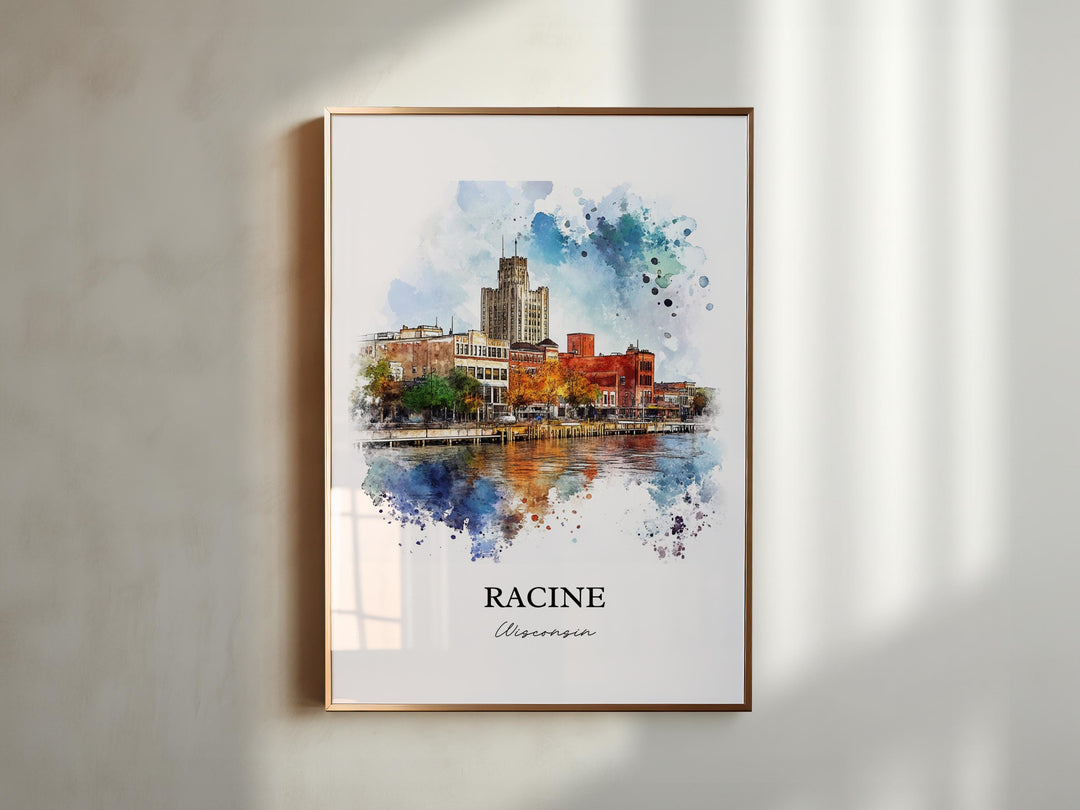 Racine WI Wall Art, Racine County Print, Wisconsin Watercolor Art, Racine WI Gift, Travel Print, Travel Poster, Housewarming Gift