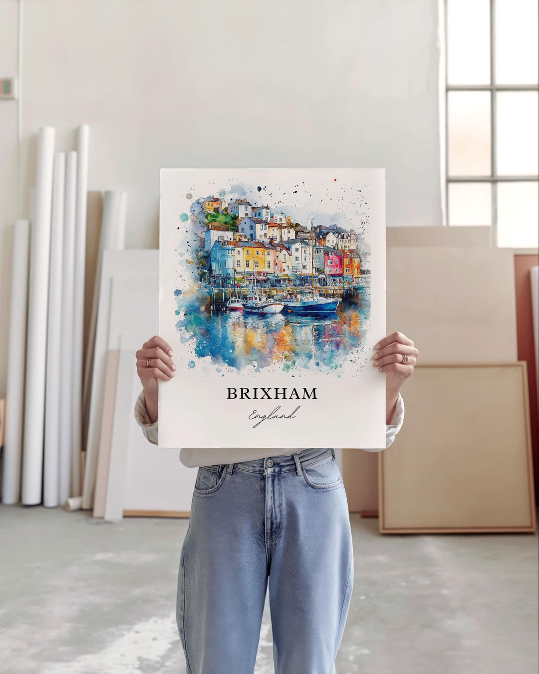 Brixham Wall Art, Devon England Print, Torbay Watercolor Art, Brixham Gift, Travel Print, Travel Poster, Housewarming Gift
