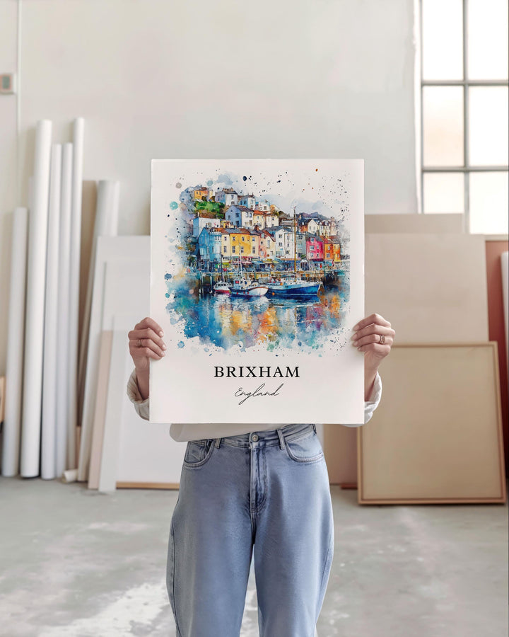 Brixham Wall Art, Devon England Print, Torbay Watercolor Art, Brixham Gift, Travel Print, Travel Poster, Housewarming Gift