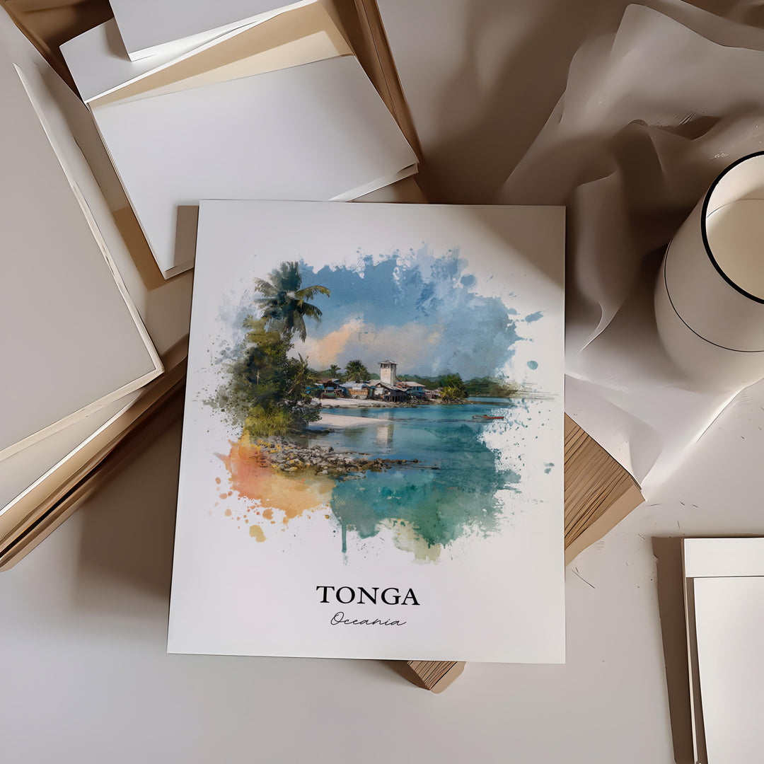 Tonga Wall Art, Tonga Print, Tonga Island Watercolor Art, Tonga Gift, Travel Print, Travel Poster, Housewarming Gift