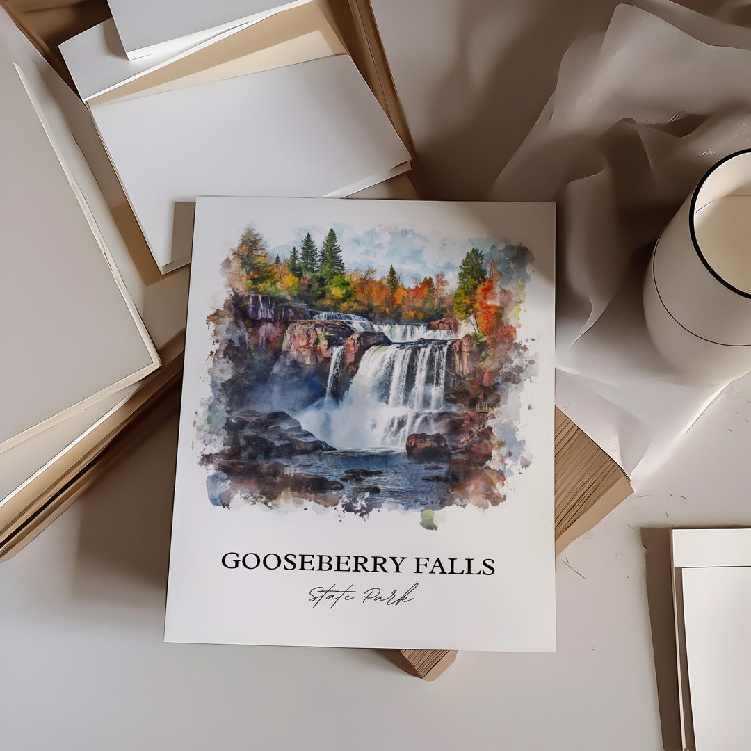 Gooseberry Falls Wall Art, Two Harbors MN Print, Minnesota Watercolor, Gooseberry Falls Gift, Travel Print, Travel Poster, Housewarming Gift