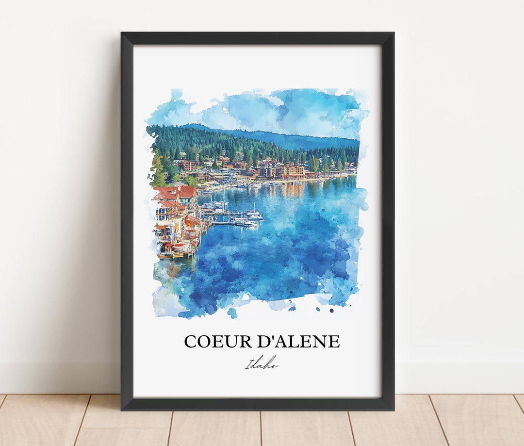 Coeur D'Alene Wall Art, Coeur D'Alene ID Print, Idaho Watercolor Art, Coeur D'Alene Gift, Travel Print, Travel Poster, Housewarming Gift