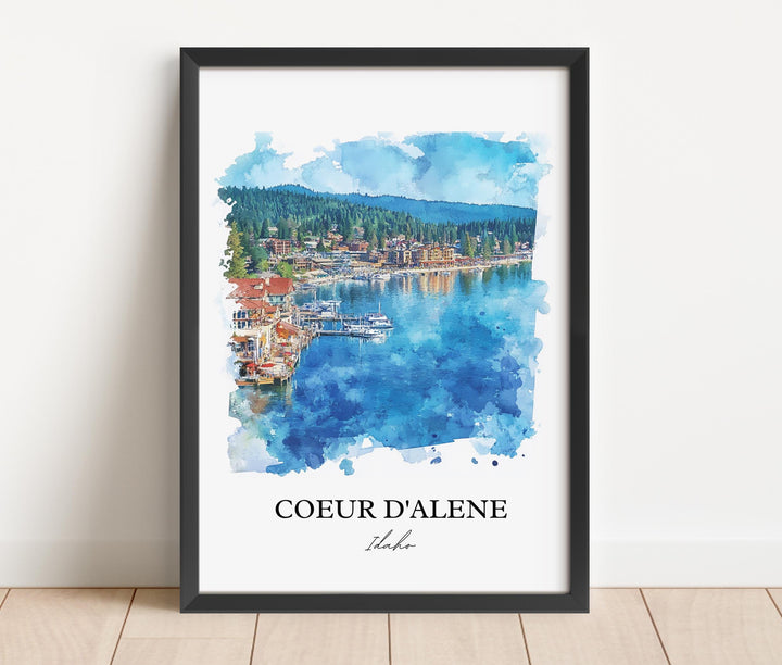 Coeur D'Alene Wall Art, Coeur D'Alene ID Print, Idaho Watercolor Art, Coeur D'Alene Gift, Travel Print, Travel Poster, Housewarming Gift