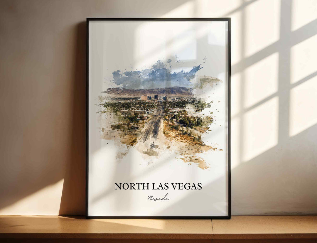 North Las Vegas Wall Art, Las Vegas Print, Nevada Watercolor Art, North Las Vegas Gift, Travel Print, Travel Poster, Housewarming Gift
