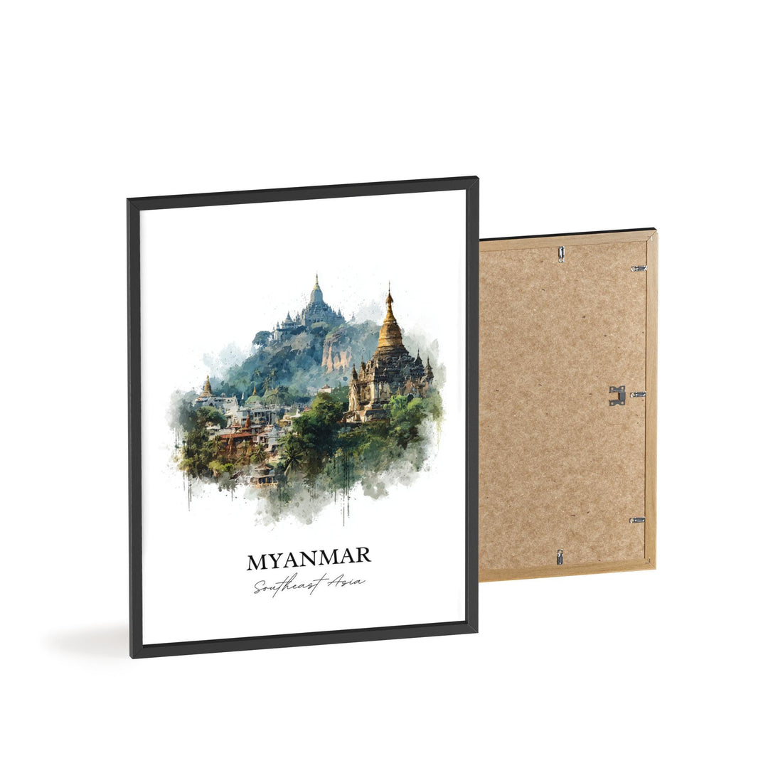 Myanmar Wall Art, Myanmar Print, Myanmar Watercolor Art, Myanmar Gift, Travel Print, Travel Poster, Housewarming Gift