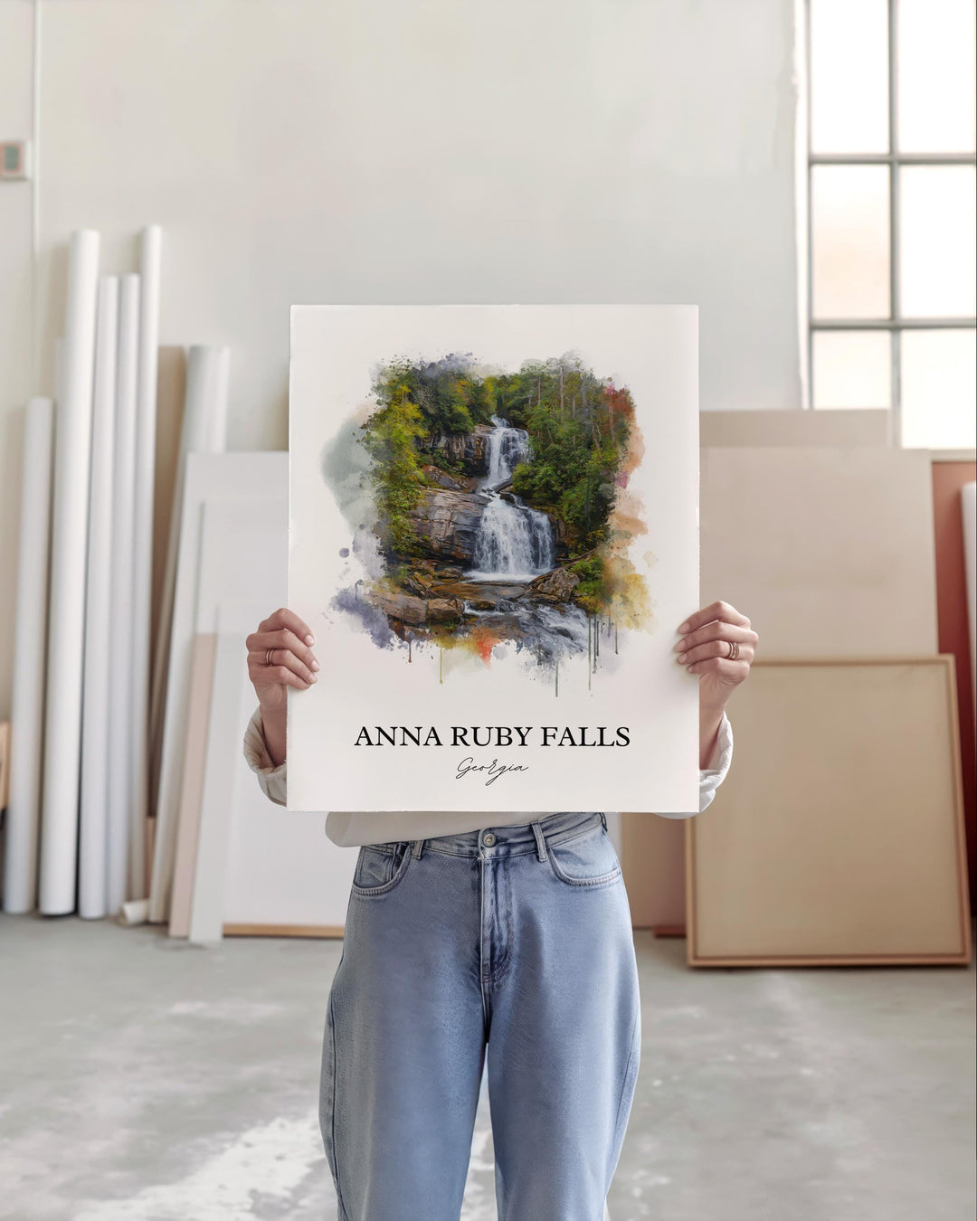 Anna Ruby Falls Art, Chattahoochee Print, Georgia Watercolor Art, Anna Ruby Falls Gift, Travel Print, Travel Poster, Housewarming Gift